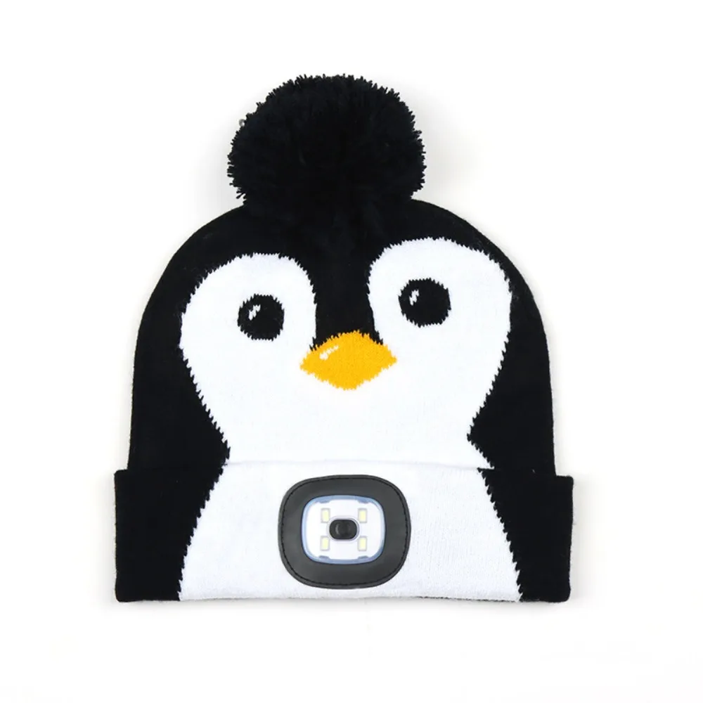 

USB Rechargeable LED Light-up Knitted Hat Detachable Cartoon LED Beanie with Light Winter Warm Luminescent Design Headlamp Cap