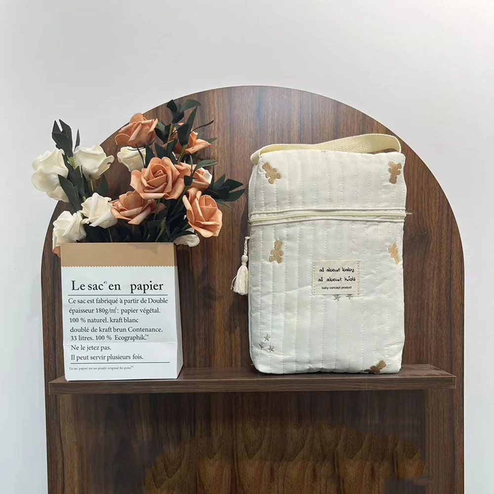 Borsa per pannolini per passeggino portatile Trapuntata per pannolini per bambini Organizer Borse per mamma ricamate Accessori per neonati Borsa per fasciatoio