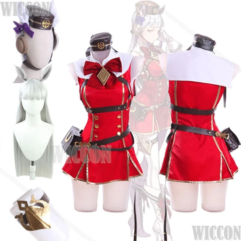 Ropa ganadora de barco dorado Uma Musume Pretty Derby Anime Spica Cosplay vestido rojo peluca sombrero Earwear chica Halloween carnaval traje