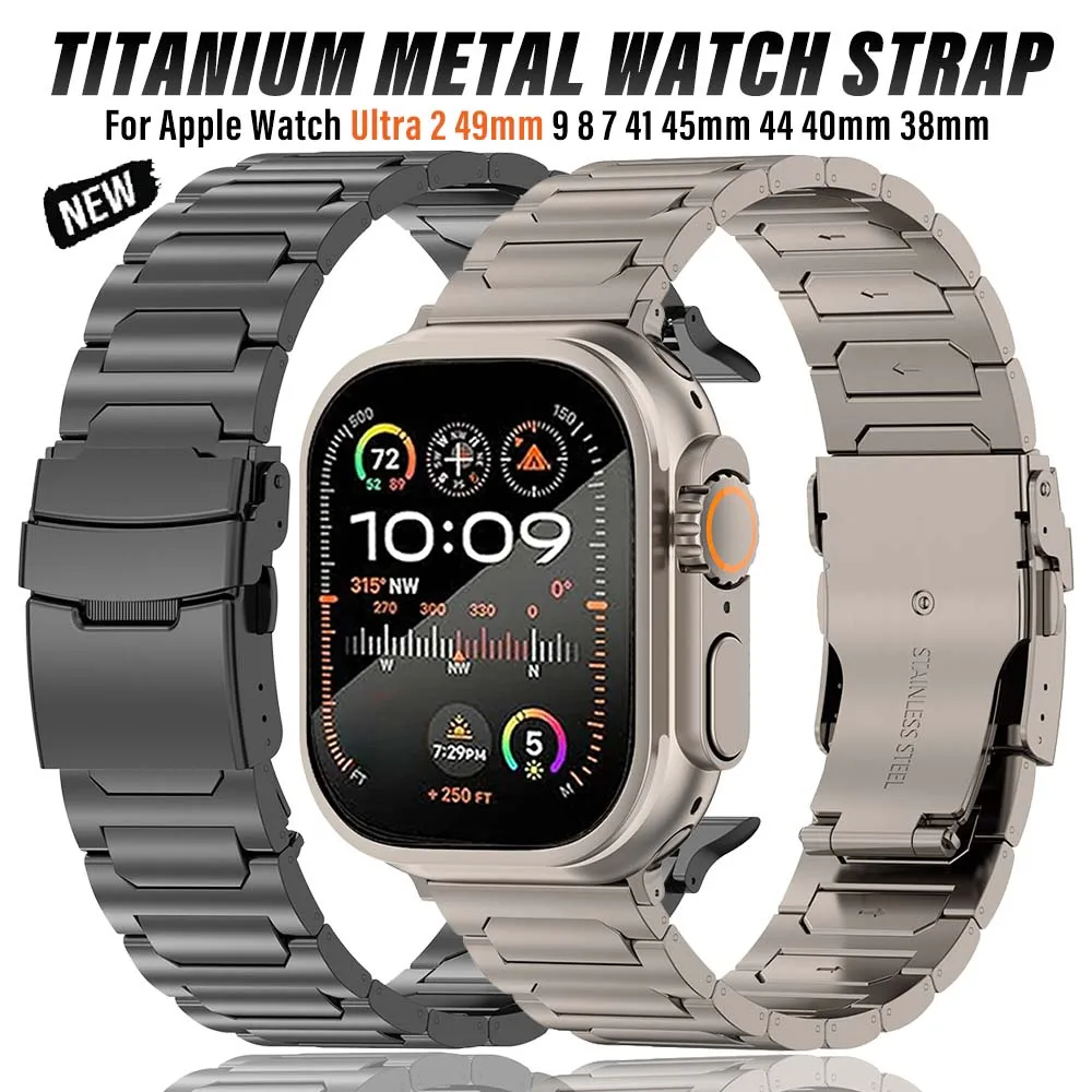 

Мужской титановый металлический ремешок для Apple Watch Ultra 2 49 мм 9 8 7 41 45 мм 44 42 мм, ремешок для iWatch Series 6 5 4 Se 3, деловой браслет