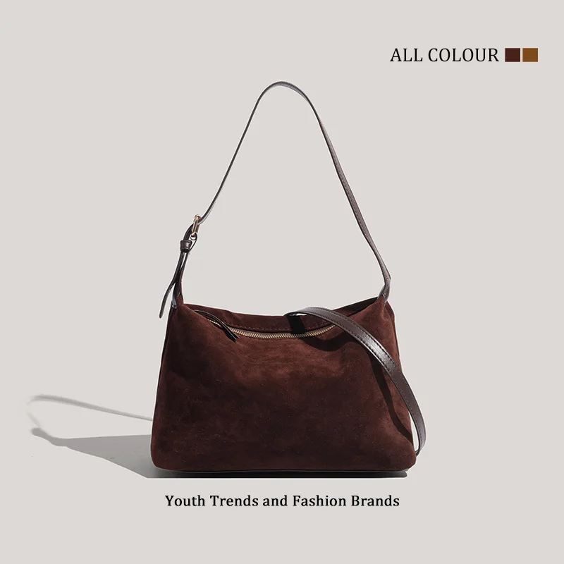 

Autumn Winter Vintage Velvet Simple Underarm Dumpling Bag Fake Deer Hide Handbag Crescent Commuter Single Shoulder Crossbody Bag