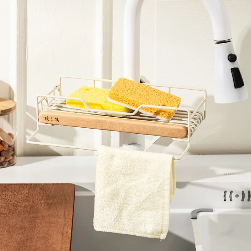 

Metal Kitchen Faucet Shelf Storage Longer Version Sponge Holder Sink Faucet Organizers Hanging Drain Rack for Sink Tap