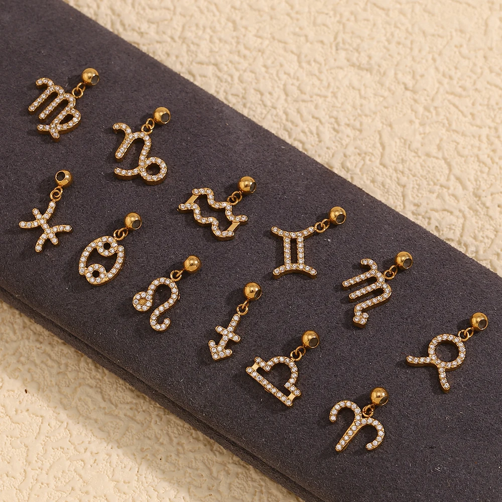 MamacitaSlay Classic Sparking Zodiac charms diy charms for jewelry making Necklace bracelet charms stainless steel charms