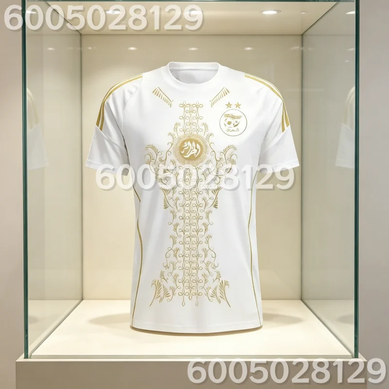 

Algeria Team Away Jersey for The 24-25 Season_ Men's and Women's Fashionable Top T-shirt with Green Background Family Kids Tees