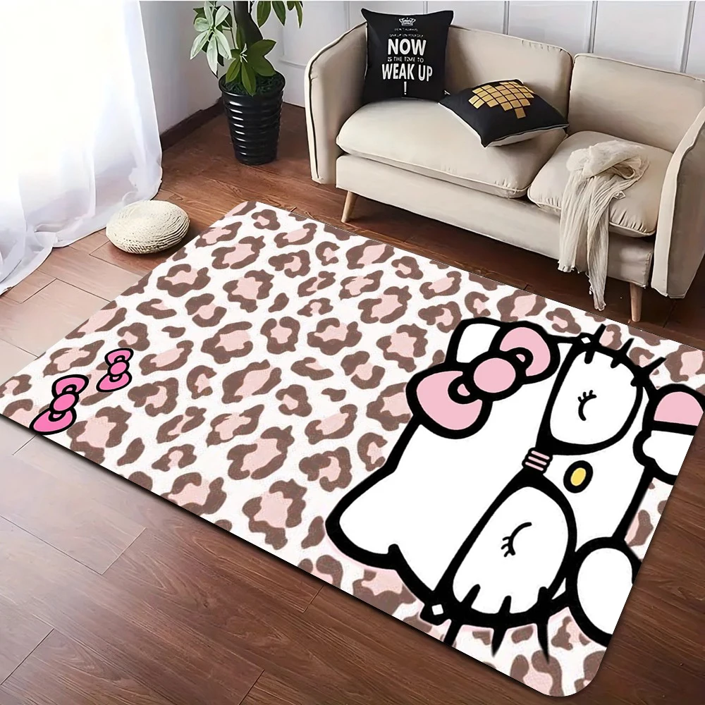 سجادة أرضية رائعة بنمط Hello Kitty and Leopard من MINISO، سجادة ناعمة مثالية لغرفة نوم الفتيات أو غرفة اللعب، ممسحة هدايا