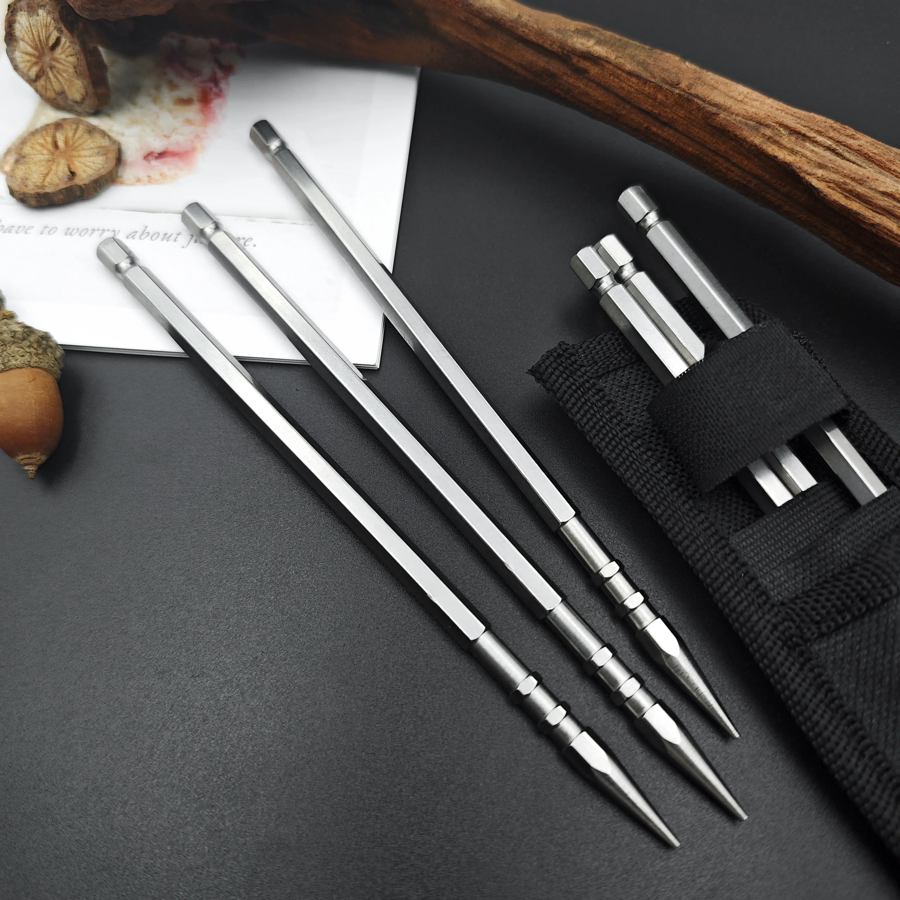 

Stainless Steel High Hardness Tea Needle 6pcs a Set with Nylon Storage Bag EDC Outdoor Self Defense Training Needle