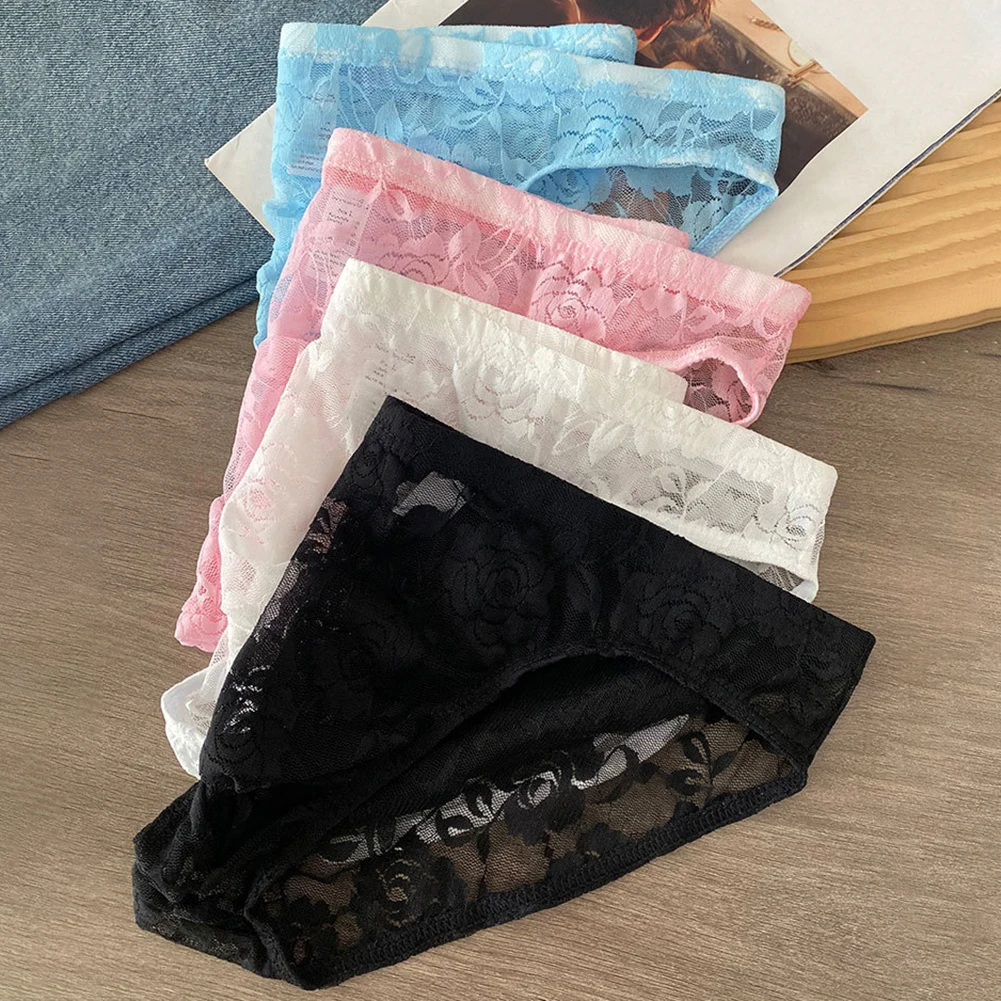 Mens See Through Lace Underwear For Man Gay Sissy Pouch Briefs Sexy Accessories Hot Lingerie Low Waist Mesh Breathable Panties
