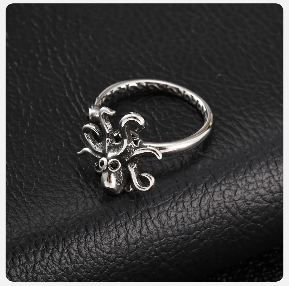 Vnox Vintage Edelstahl Oktopus-Ring, Punk-Tier-Ring für Männer und Frauen, Offener Verstellbarer Unisex-Schmuck Geschenke Größe 5-8 – Detail 7