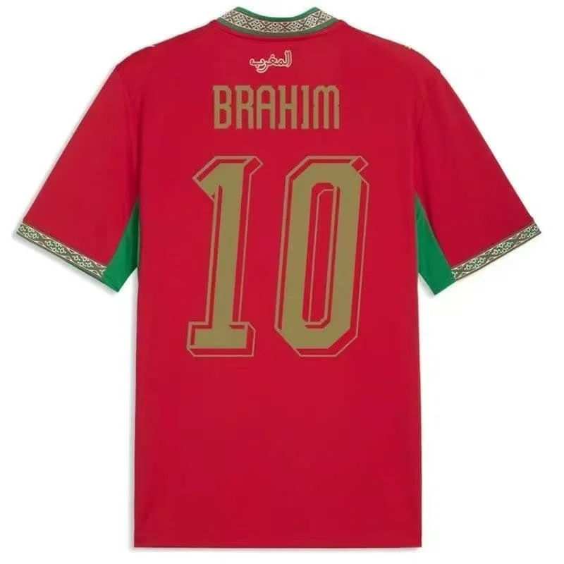 2027 Men Morocco Home Soccer Jersey #2 Hakimi Red Green Short Sleeve Football Shirt Fan Version Sports Uniform  Family Matching