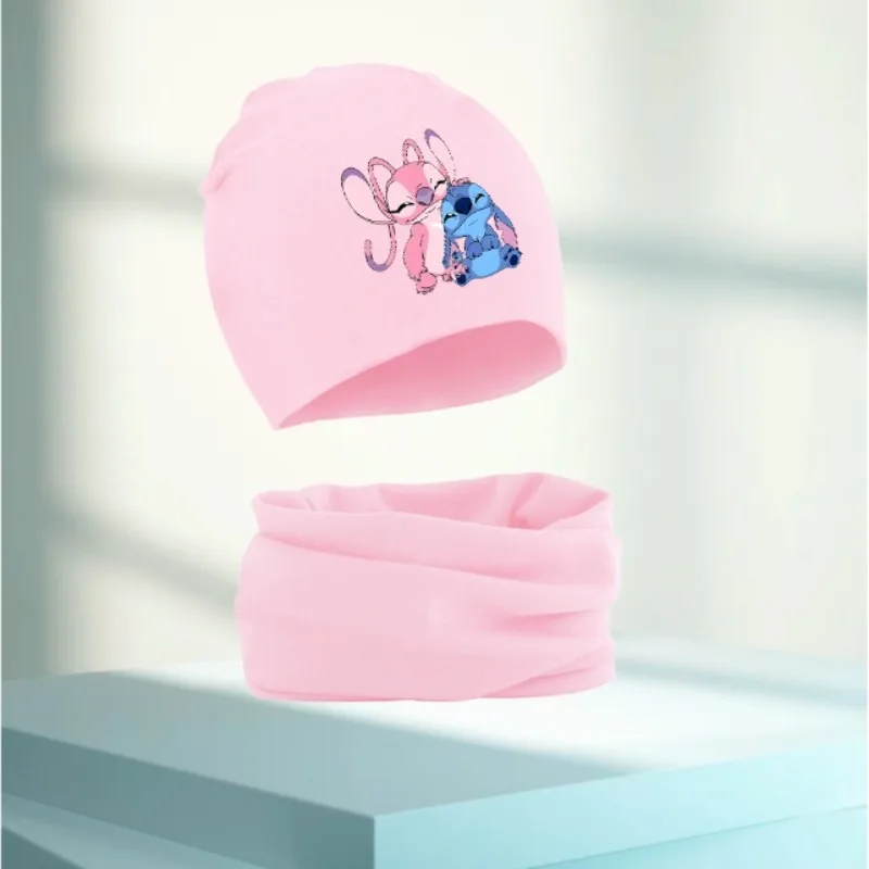 Lilo & Stitch-Conjunto de bufandas de Ángel para niños, gorros de Anime de dibujos animados, bufanda cálida de moda, estilo americano, Otoño e Invierno