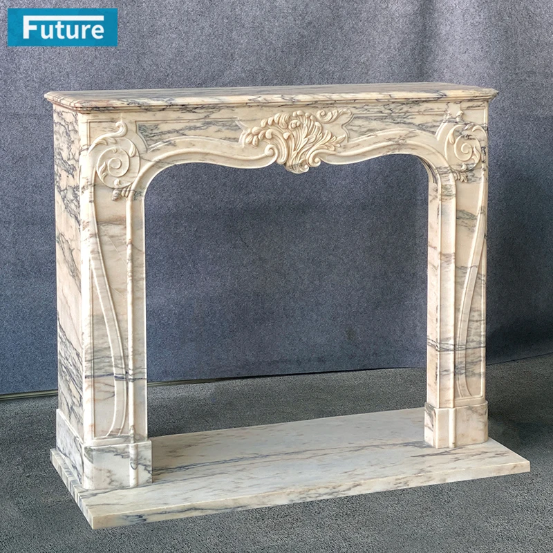 Modern Design 100% Natural Stone Artistic Carving Smoke White Marble Fireplace Surround for Home Hotel Villa Home Decor