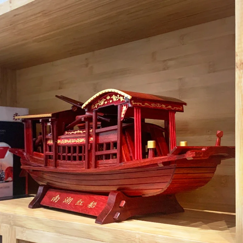 

Red Boat Model Sailboat Decoration Assembled Wooden Boat Props Antique Handmade