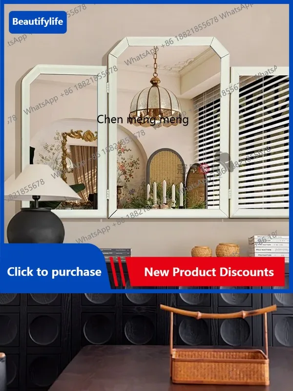 MF French tri-fold vanity mirror wall-mounted bathroom three sides, American entrance vanity folding decorative mirror