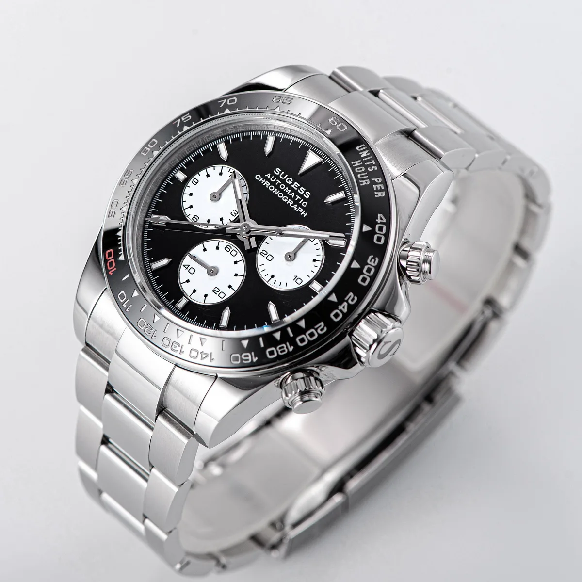 Sugess Panda Chronograph Uhrwerk Automatische mechanische Chronograph Armbanduhr Wasserdicht Tauchen Herrenuhren Keramiklünette Tona – Detail 12