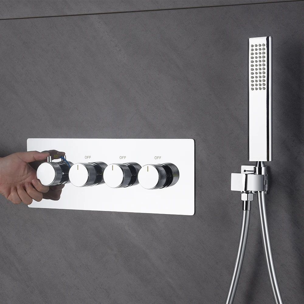 Hot Selling Chrome Plated Thermostatic Shower Kit - 3 Function High Quality Welded Bathroom Set with Waterfall Sprinkler and Han