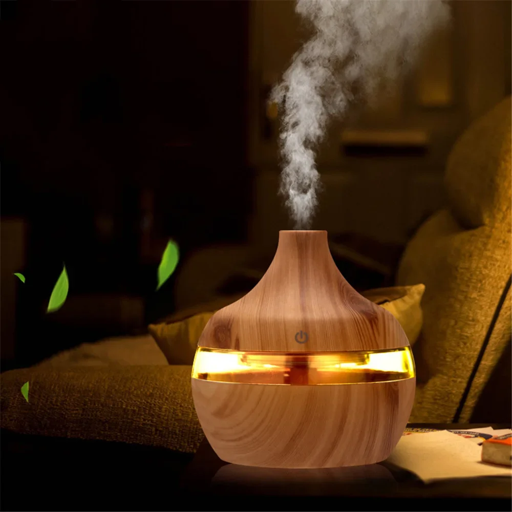 7 Color Nightlight USB 300ml Electric Humidifier Essential Aroma Oil Diffuser Ultrasonic Wood Grain LED Lights Air Freshener