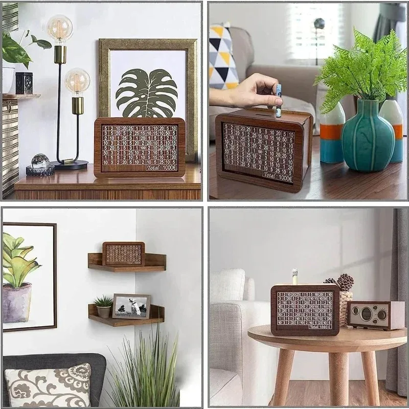 الإبداعية المال حصالة صندوق خشبي بيني البنك مع قلم تحديد 1000-10000 يورو هدية الكريسماس للأطفال الحرف المنزلية الديكور