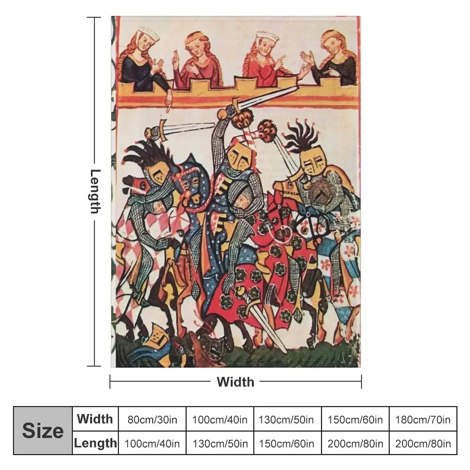 MEDIEVAL TOURNAMENT, FIGHTING KNIGHTS WITH DAMSELS AND RED WILD ROSES Throw Blanket Furrys Luxury Designer Blankets