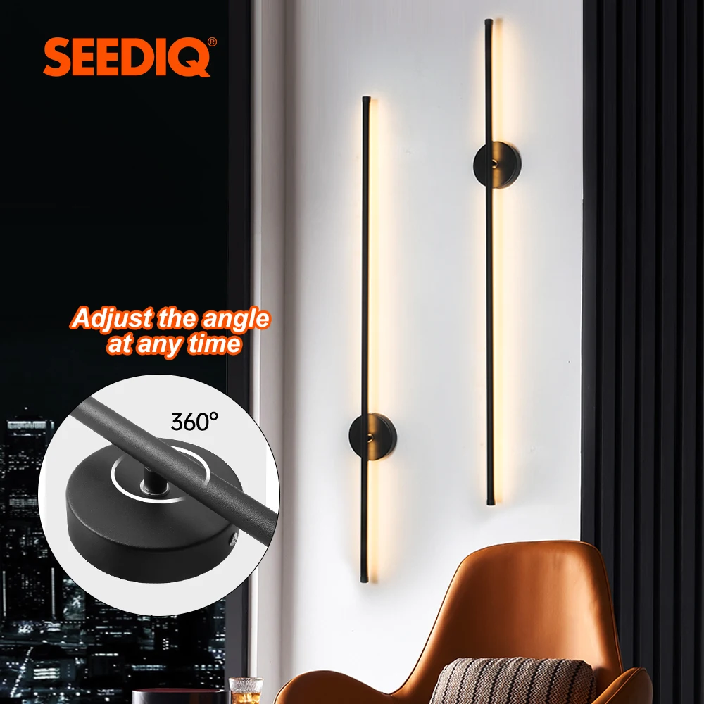 SEEDIQ 모던 LED 벽 조명, 회전식 블랙 화이트 실버 벽 램프, AC85-265V 벽 스콘스 라이트, 100 120cm 긴 벽 조명