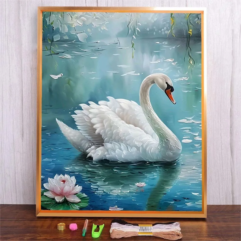 

DIY Hobby 11CT Embroidery Handmade Crafts Wall Art Home Decor Cotton Thread Cross Stitch Complete Kit Animal White Swan Patterns