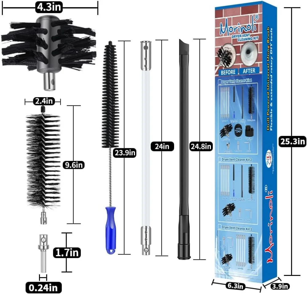 50ft reinigingsset voor drogerventilatie met booropzetstuk, flexibele staven en pluisborstel voor efficiënt kanaalonderhoud