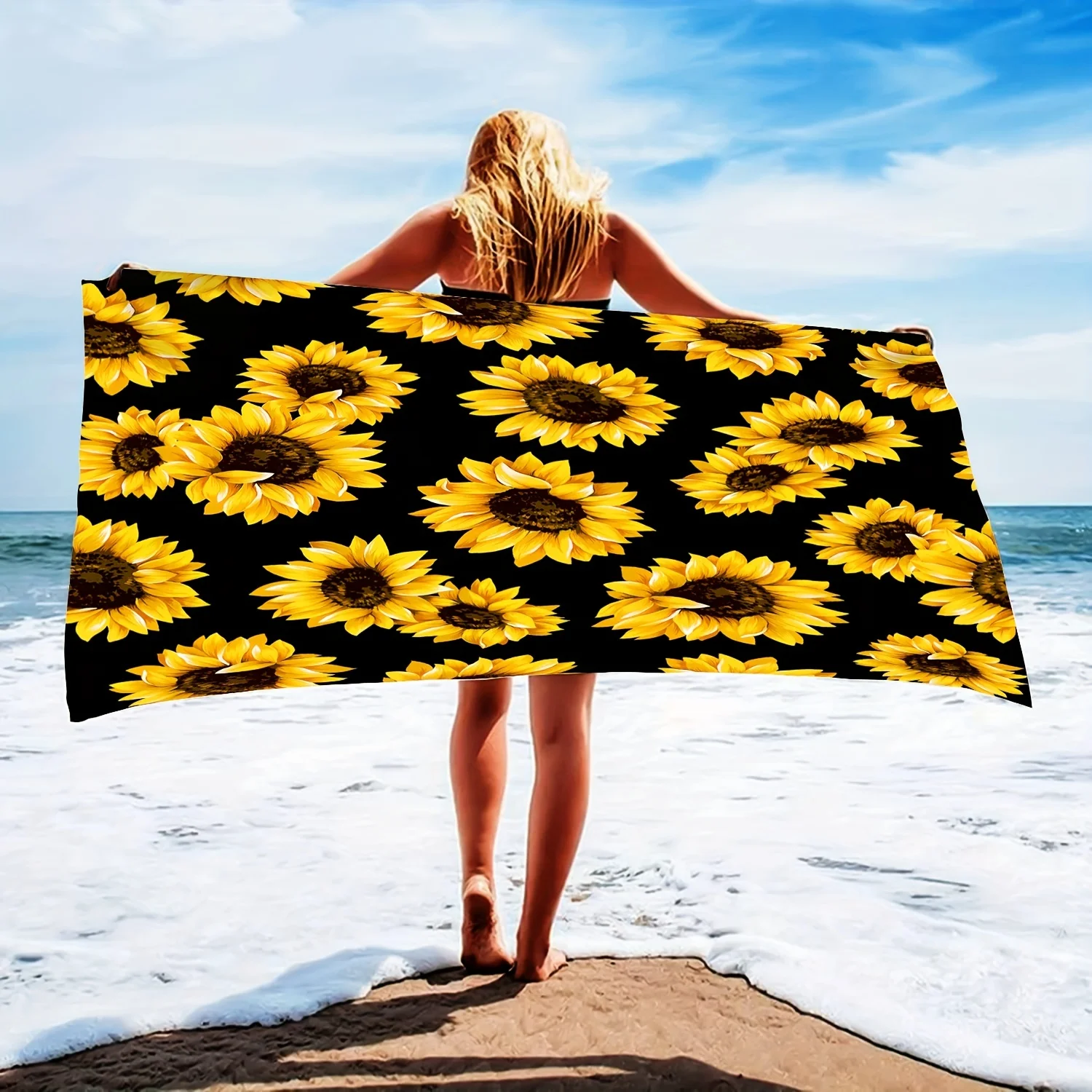 

1pc Oversize Beach Towel Clearance Towels, Sunflower Decorative Pattern Sports Travel Pool Towel