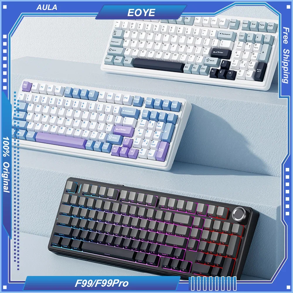 

AULA F99Pro Custom Mechanical Keyboard Gasket Structure Full Key Hot-swappable Wireless Tri-mode Bluetooth Gaming Ergonomic RGB