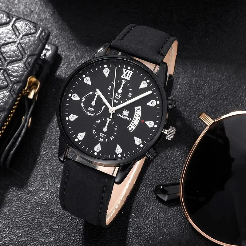 นาฬิกากีฬาแฟชั่นสำหรับผู้ชายนาฬิกาควอตซ์สายหนังนาฬิกาทำมือมีปฏิทินวันที่ทรงอินฟินิตี้สำหรับผู้ชาย