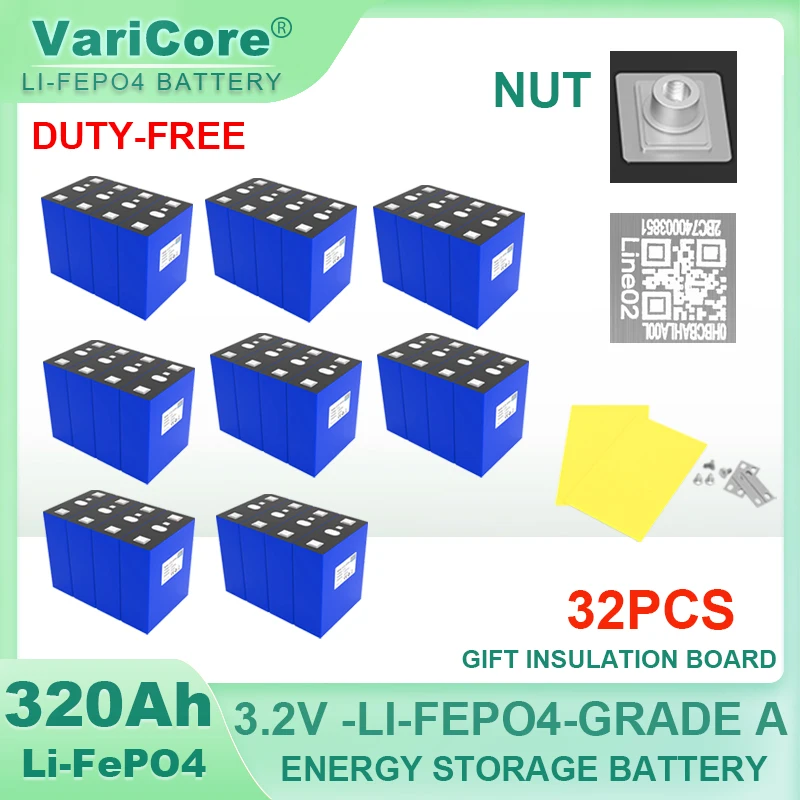 32pcs 3.2V 320Ah Lifepo4 Battery Lithium Iron Phosphate Cell 4s 8s 12v 24v Travel Solar RV Campers batteries Grade A Tax Free