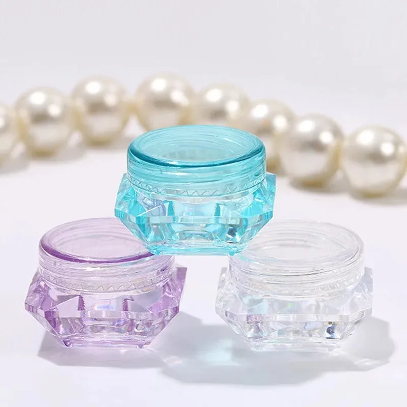1세트 5개 다이아몬드 모양 페이셜 크림 용기 & 50개 초소형 합금 네일 아트 플라스틱 리필 가능한 병 및 메이크업 네일 액세서리