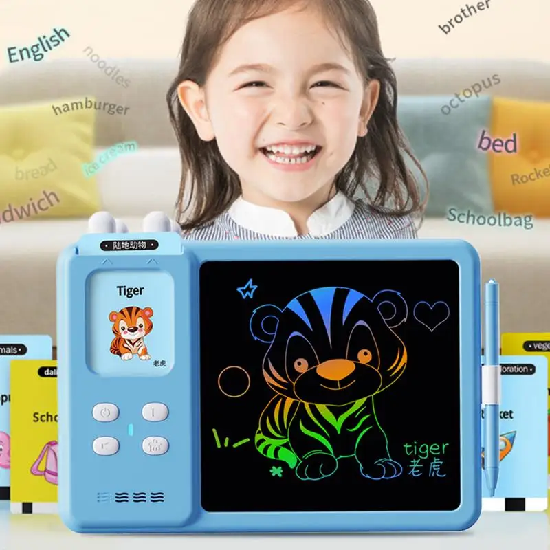 Kids LCD Writing Tablet Rechargeable Kids Writing Tablet With Talking Flash Cards 3-8 Years Old Children Doodle Board With 112