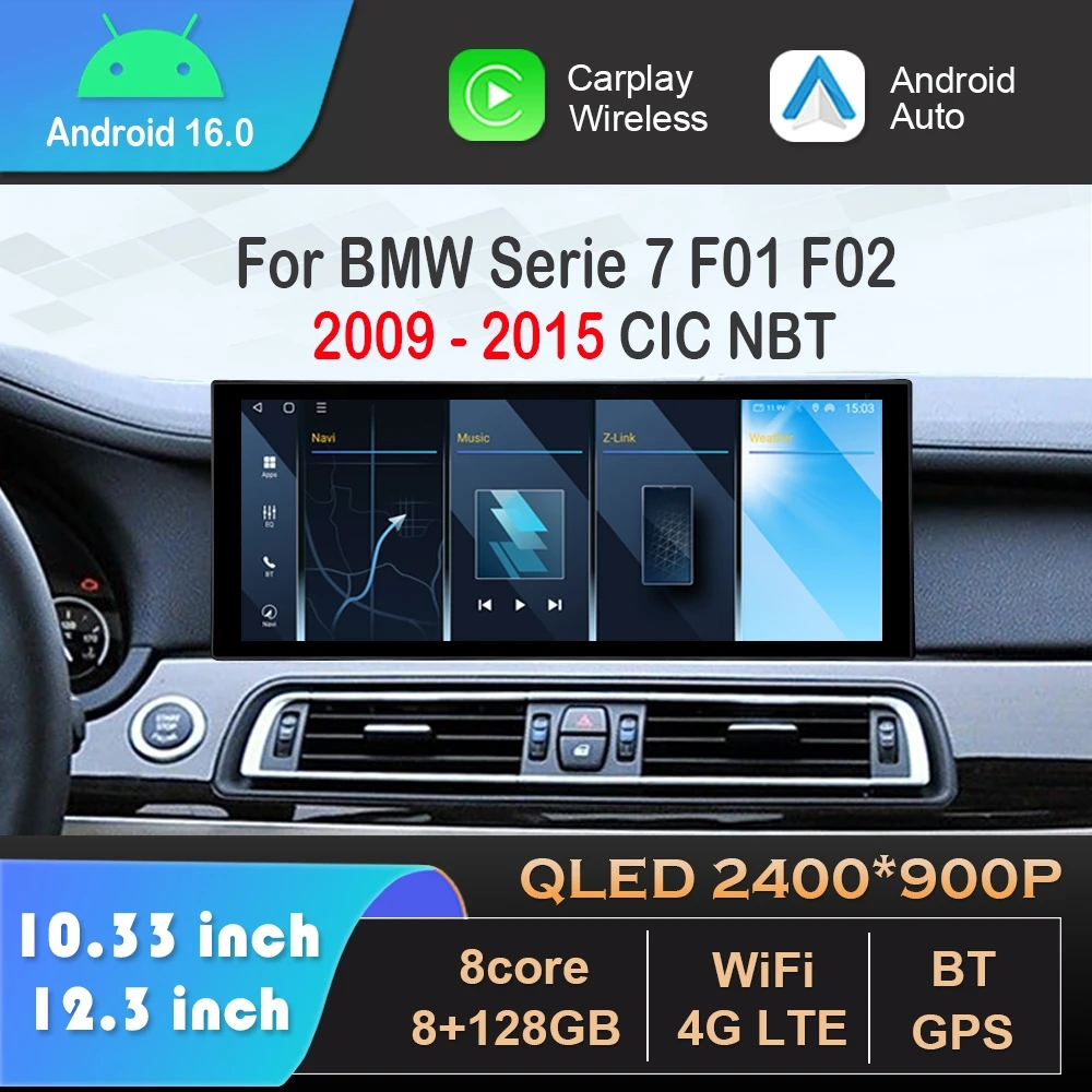 Android 14 Carplay DSP Stereo QLED 4G GPS für BMW Serie 7 F01 F02 2009–2015 CIC NBT System Autoradio Video Multimedia Player