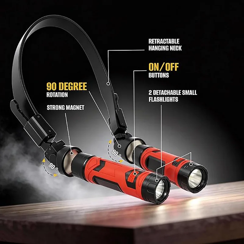 Dual-Head LED Work Light,Magnetic USB-Powered Lamp,120° Bendable,Detachable & Hands-Free Design For Reading,Camping,Repairing