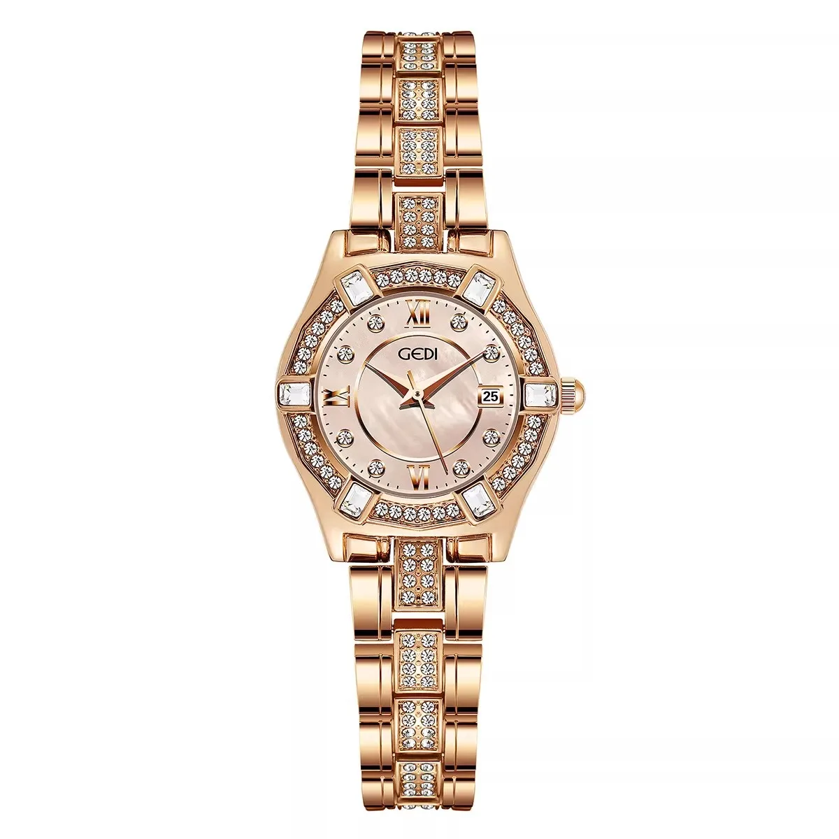 

Водонепроницаемые кварцевые часы, часы с браслетом, инкрустированным стразами и розовым золотом, женские часы