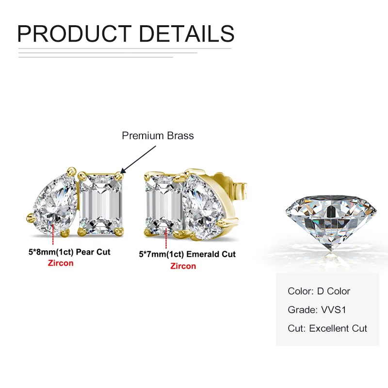Celestinova 14K Vergoldete 5x7mm Birnenförmige Zweisteinige CZ-Ohrstecker Wasserdicht Anlaufgeschützt Luxus-Schmuck Geschenk Damen-Ohrringe – Detail 1