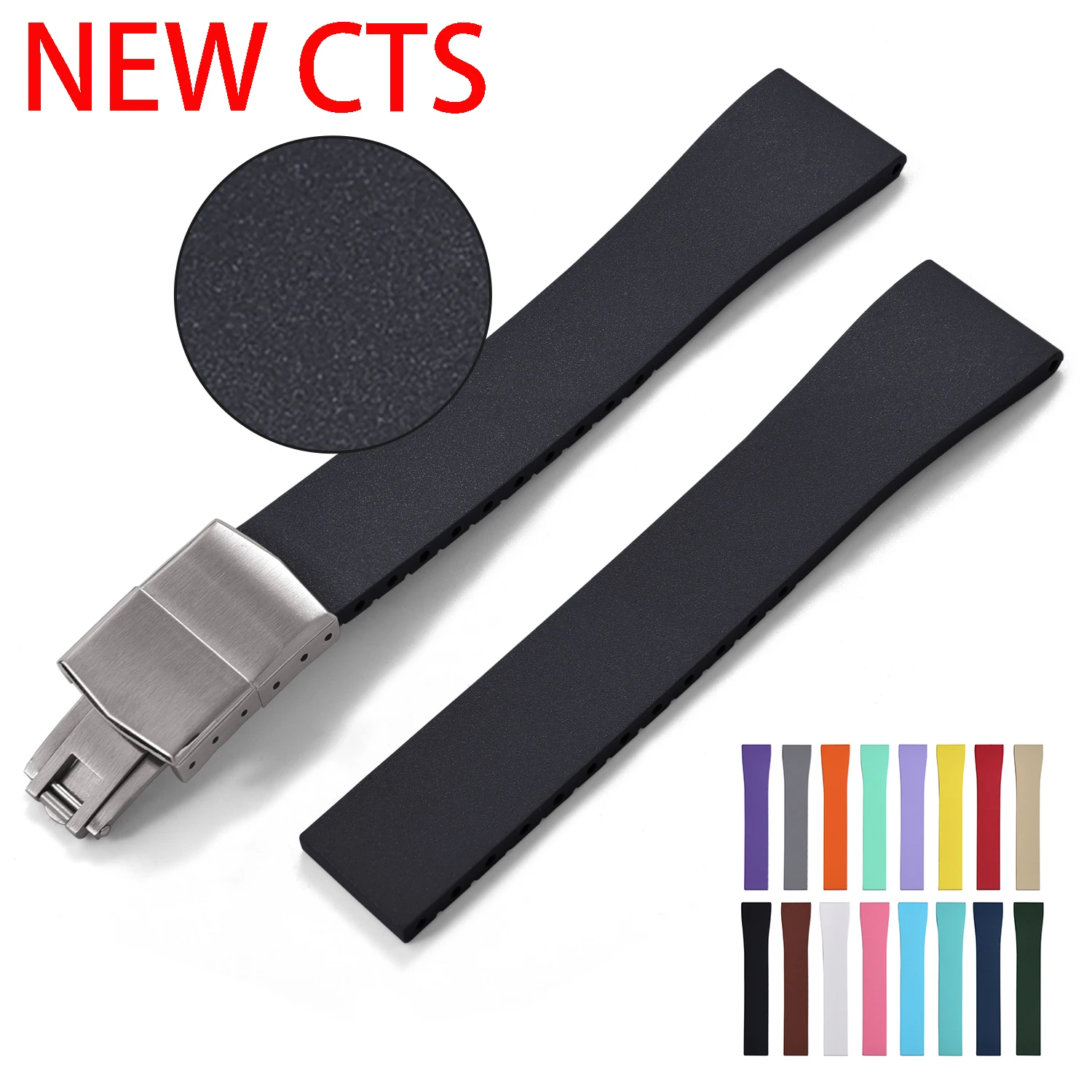 CTS FKM حزام ساعة اليد 16-18-19-20-21-22 مللي متر الأربطة المطاطية الإفراج السريع فراشة مشبك قطع لحجم تخصيص الغبار مقاوم للعرق #1