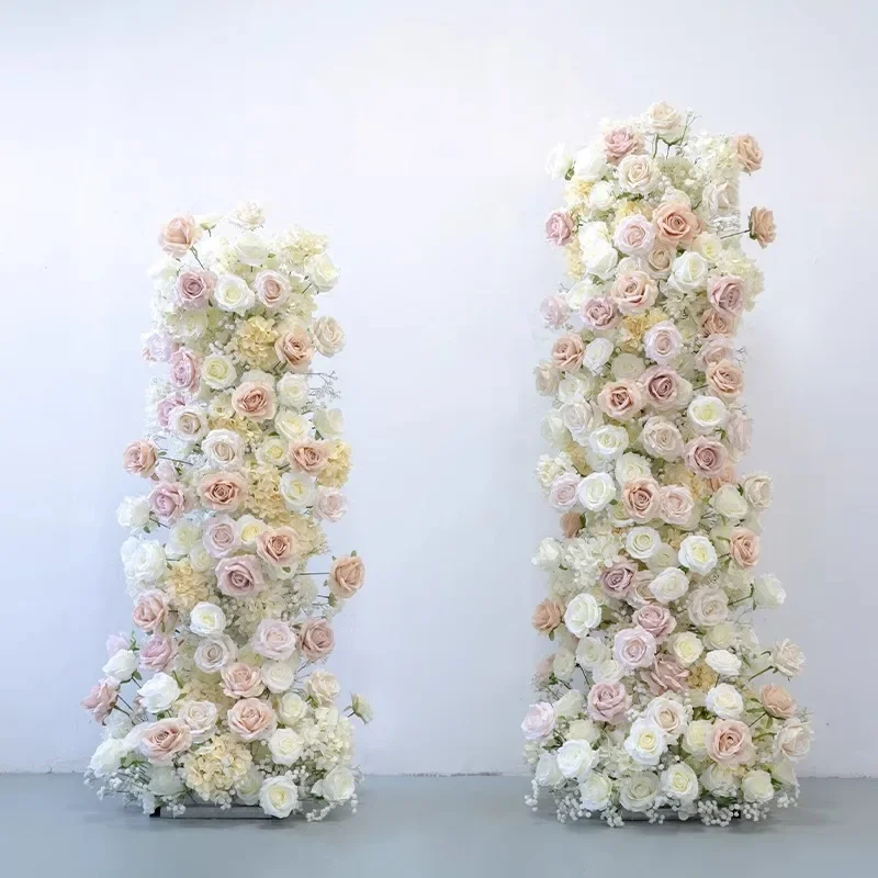 Luxury Artificial Flowers Wedding Backdrop Decoration Floral Arrangement Hydrangea Rose Baby Breath Floor Flower Row Event Decor