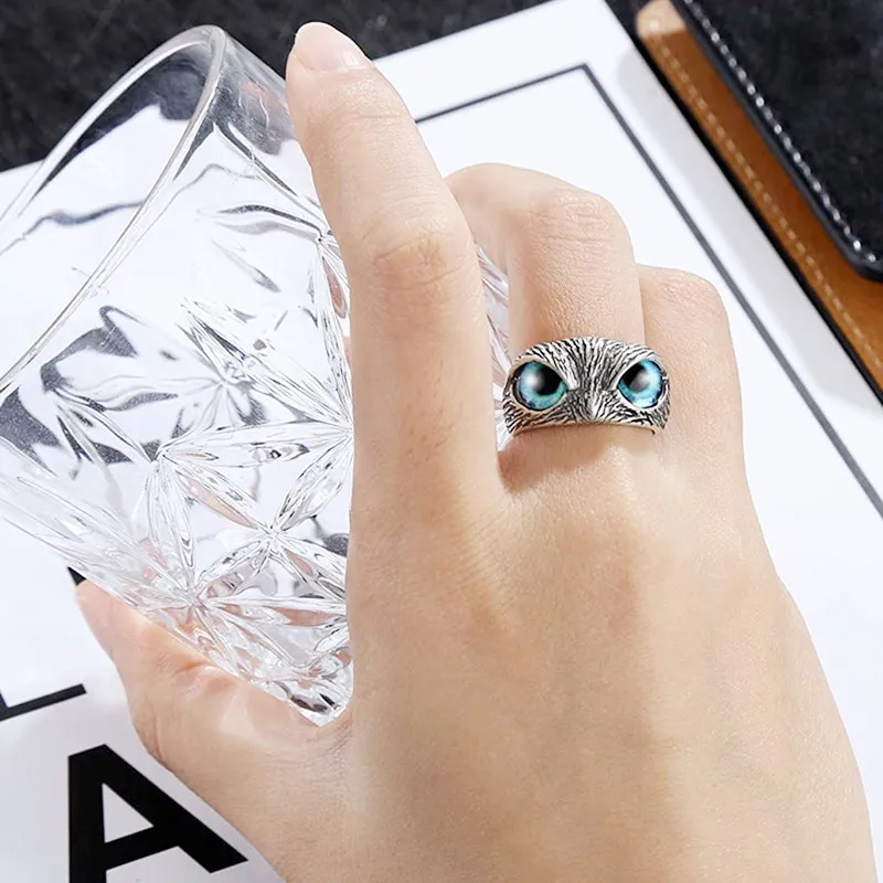 Punk Animal Eye Rings Men Retro Dragon Claw Evil Eyes Rings Devil Eyeball Snake Owl Crystal Finger Ring Hip Hop Jewelry Gifts