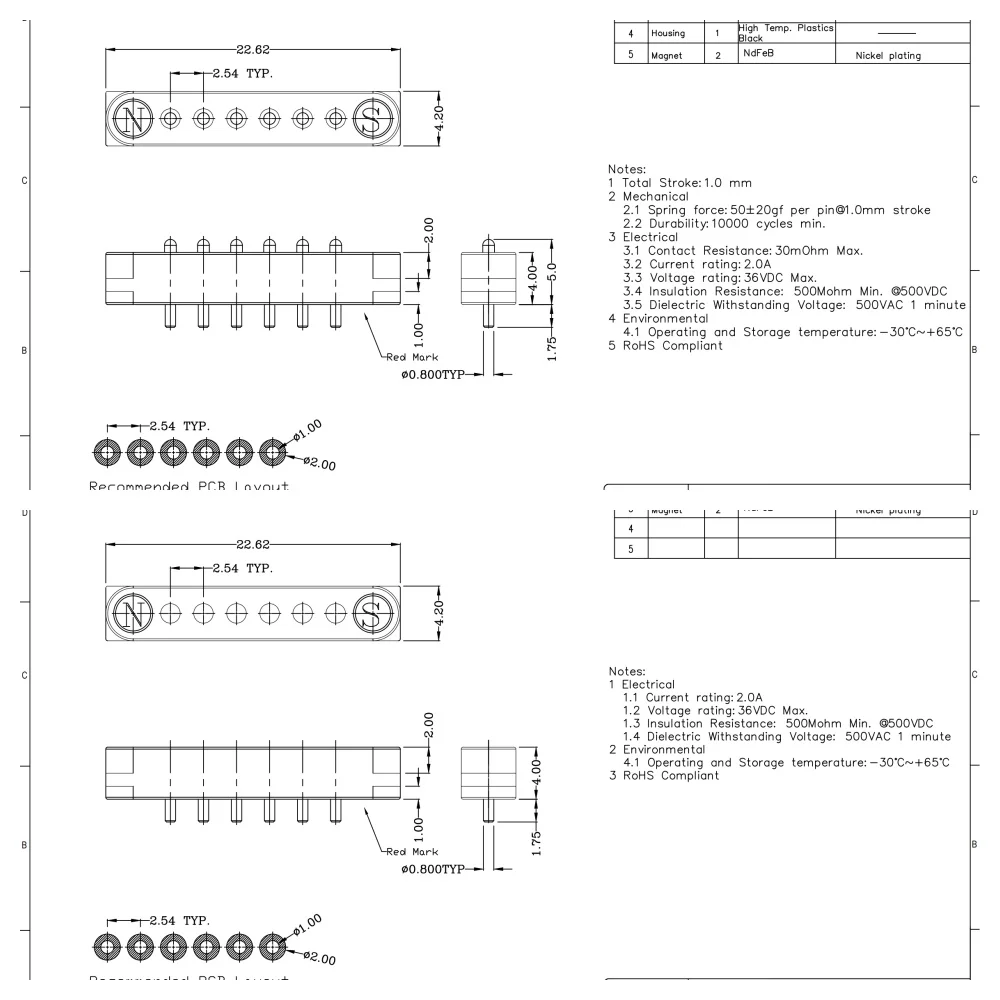 2A DC Magnetischer Pogo-Pin-Steckverbinder 2-9-polig, Pogopin Stecker und Buchse, Abstand 2,5/2,80mm, federbelastete DC-Strombuchse – Detail 23