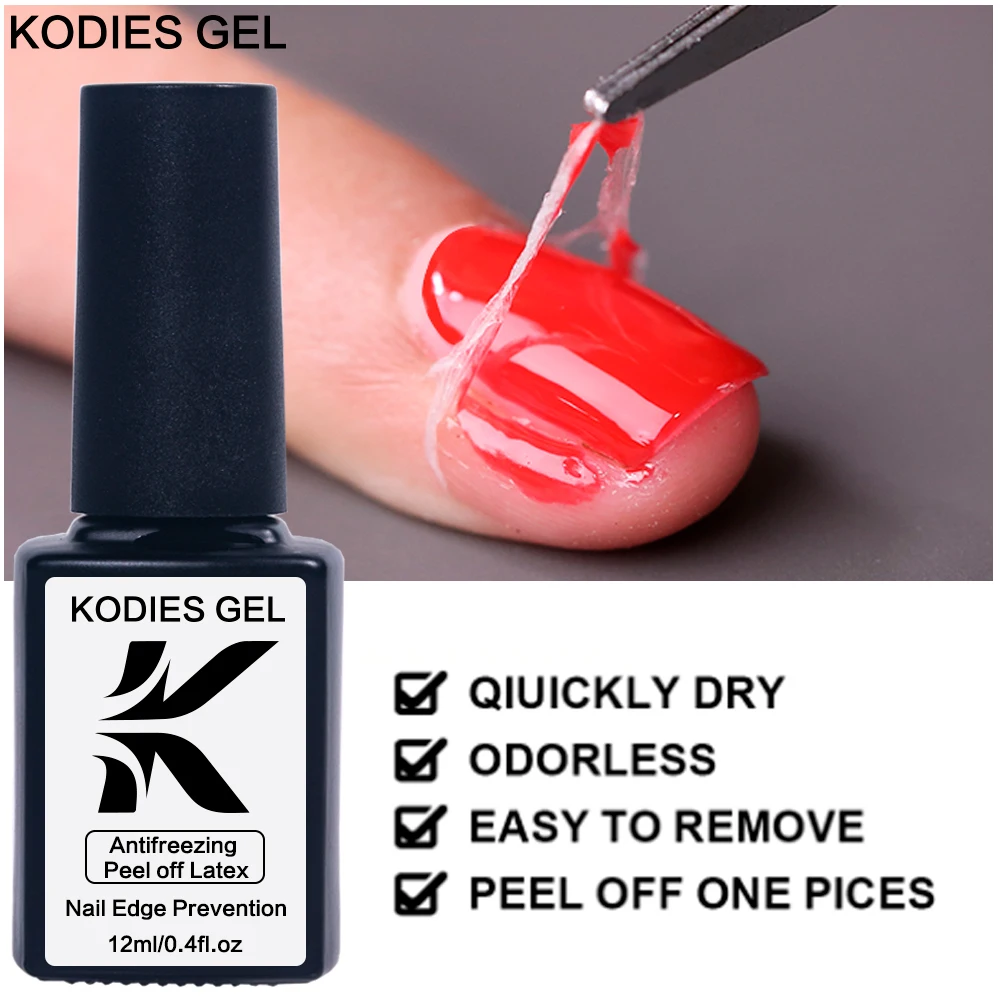 KODIES GEL 12ML Liquid Latex for Nails Peel Off Cuticle Guard Barrier Protector Fast Dry Nail Polish Stamp Skin Latex Tape Pink