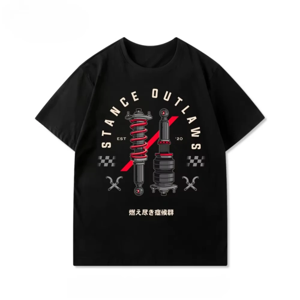 2026 Fashion Vintage T-shirts Modified Car Culture Shock-absorbing Friends Association Loose Short Sleeve Men and Women Brand