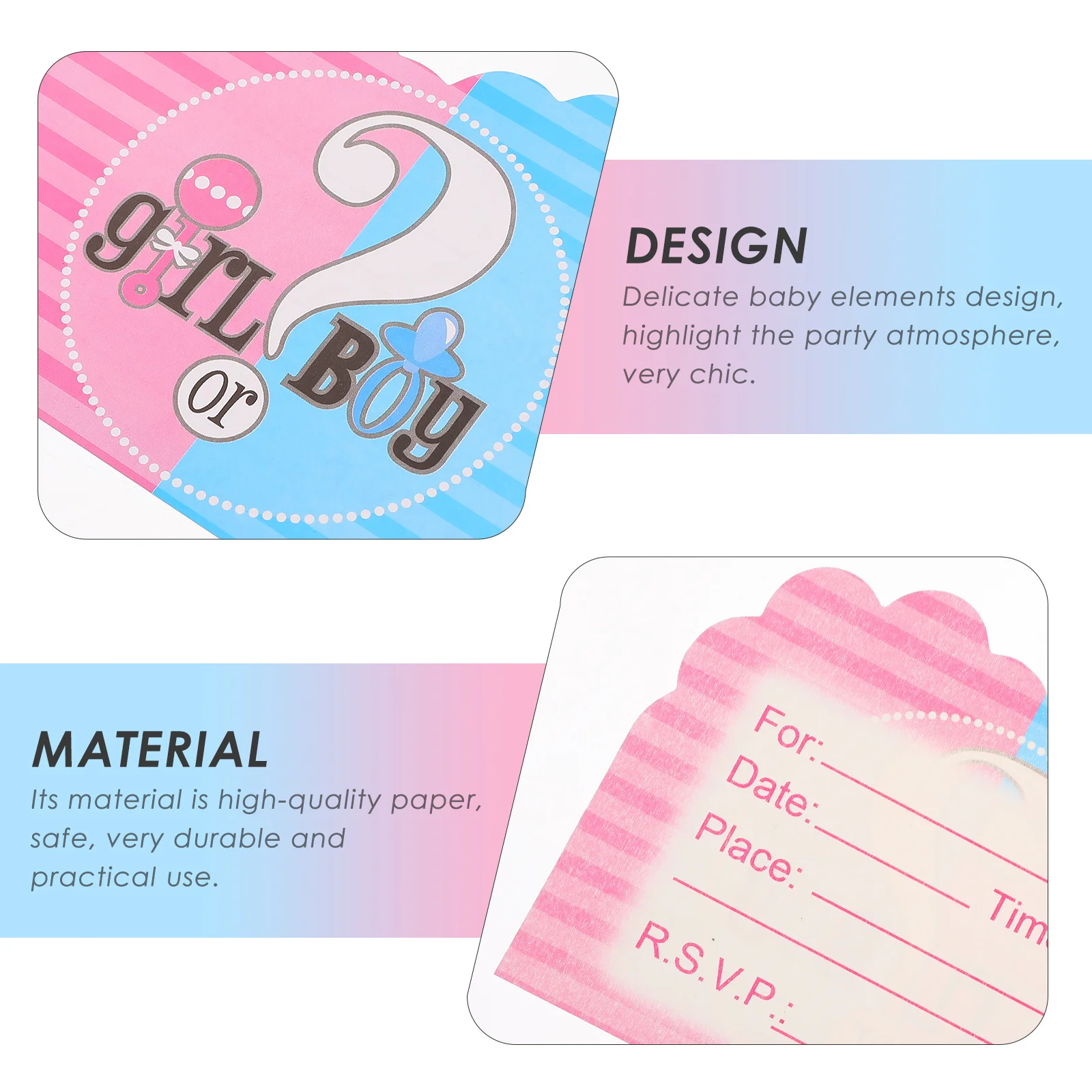 

32Pcs Baby Shower Gender Reveal Invitation Cards Practical High-Quality Paper Delicate Design Party Supply
