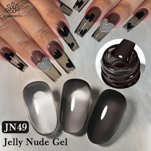 BORN PRETTY Esmalte de uñas de gel desnudo de gelatina negra, 10ml, 74 colores, Vernis transparente translúcido, semipermanente para decoración de uñas DIY en casa
