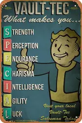 Vault Tec Game Poster Retro Tin Sign Vintage Look Metal Sign for Cafe Bar Man Cave Garage Home Wall Art Decor 12 X 8 inch