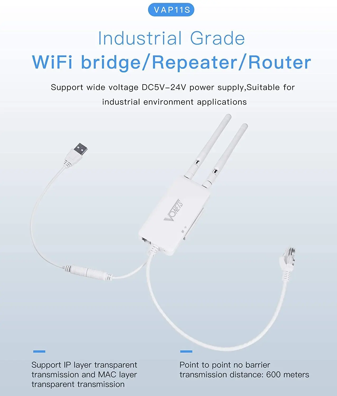 VONETS VAP11S 2.4GHz Industrial Mini Router, WiFi Bridge, Wireless Repeater with 2 External Antennas for Electronic scale, PLC