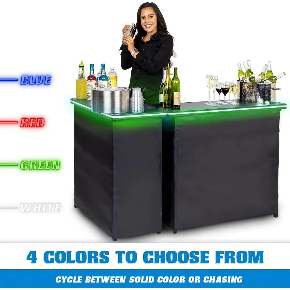 Ensemble de table portable à double bar avec lumières LED multi-documents, station de barman mobile pour événements, étui de transport inclus