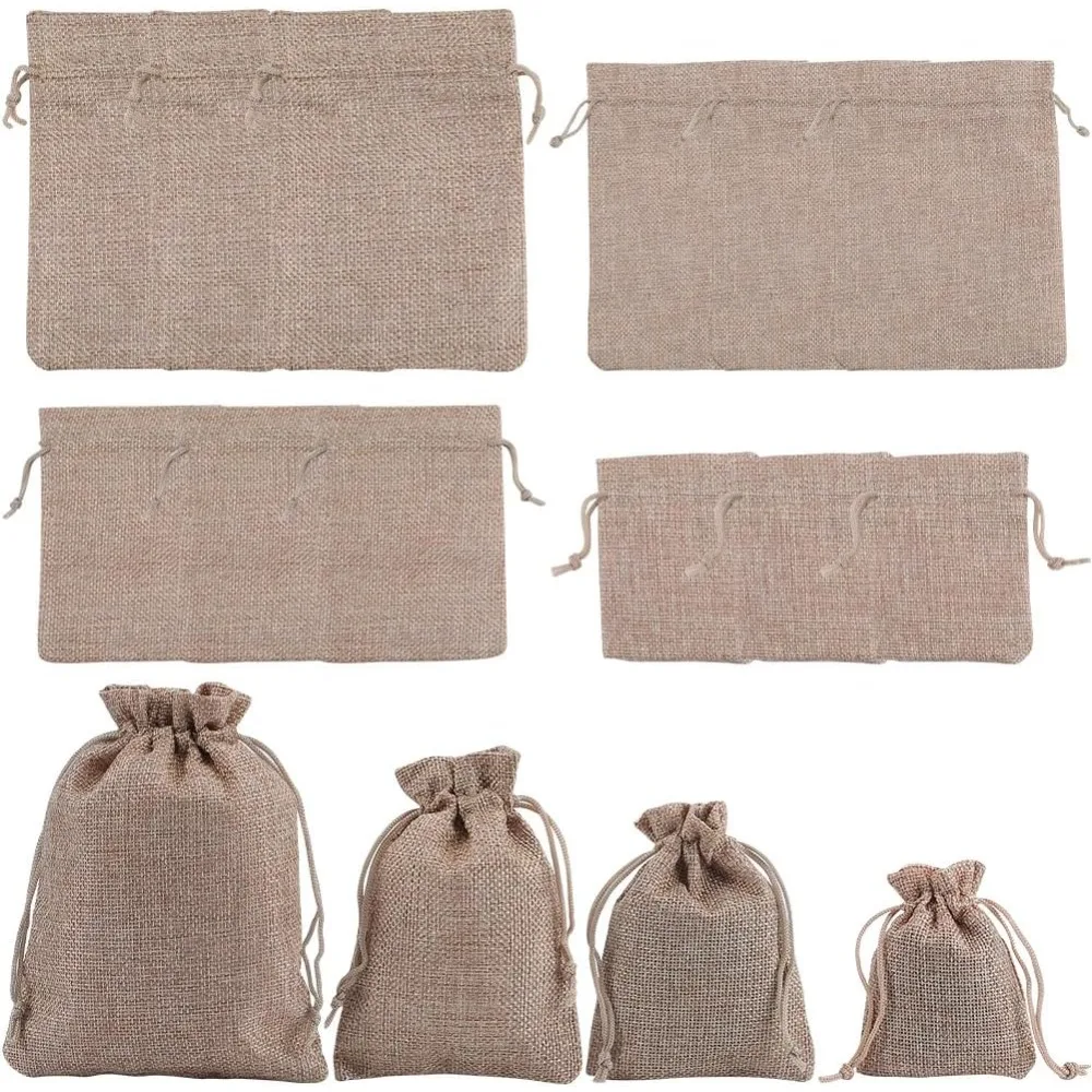 16Pcs 4 Sizes Jewelry Burlap Bags 3.5/4.7/5.5/6.3Inch Drawstring Khaki Colors Linen Sack Pouches for Jewelry Wedding making kit