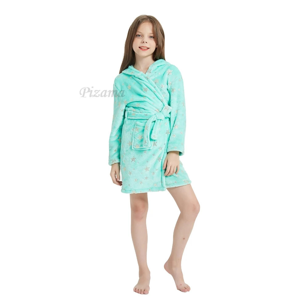رداء حمام مطبوع بنجمة زرقاء للأطفال ، فساتين نوم كيغورومي يونيكورن ، ملابس نوم للأطفال ، أرواب حمام للفتيات #5