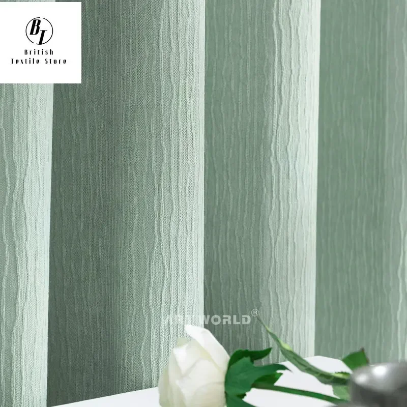 

French Curtains for Living Dining Room Bedroom Crumpled Chenille Lace Matcha Green Ins Wind Curtain Window tulle Custom