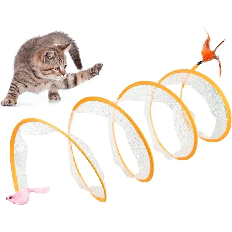 Gefalteter Katzentunnel, S-Typ, Katzentunnel, Federspielzeug, Maustunnel mit Bällen und Crinkle Cat, Outdoor-Katzenspielzeug für Kätzchen, interaktiv